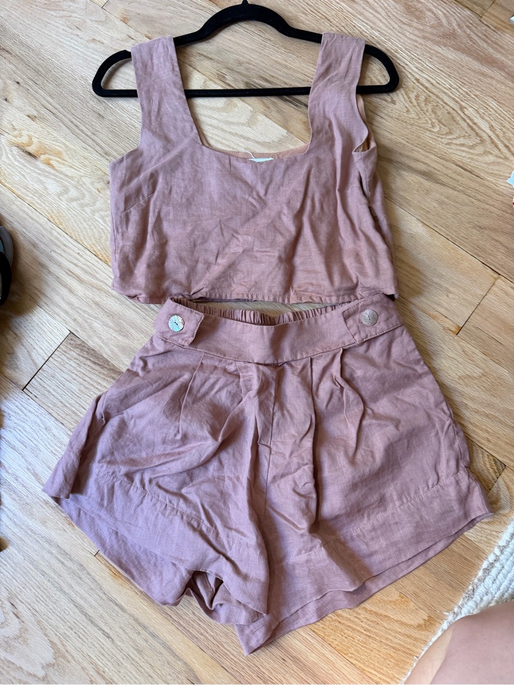 Aura Mauve Two-Piece High-Waist Linen-Blend Set